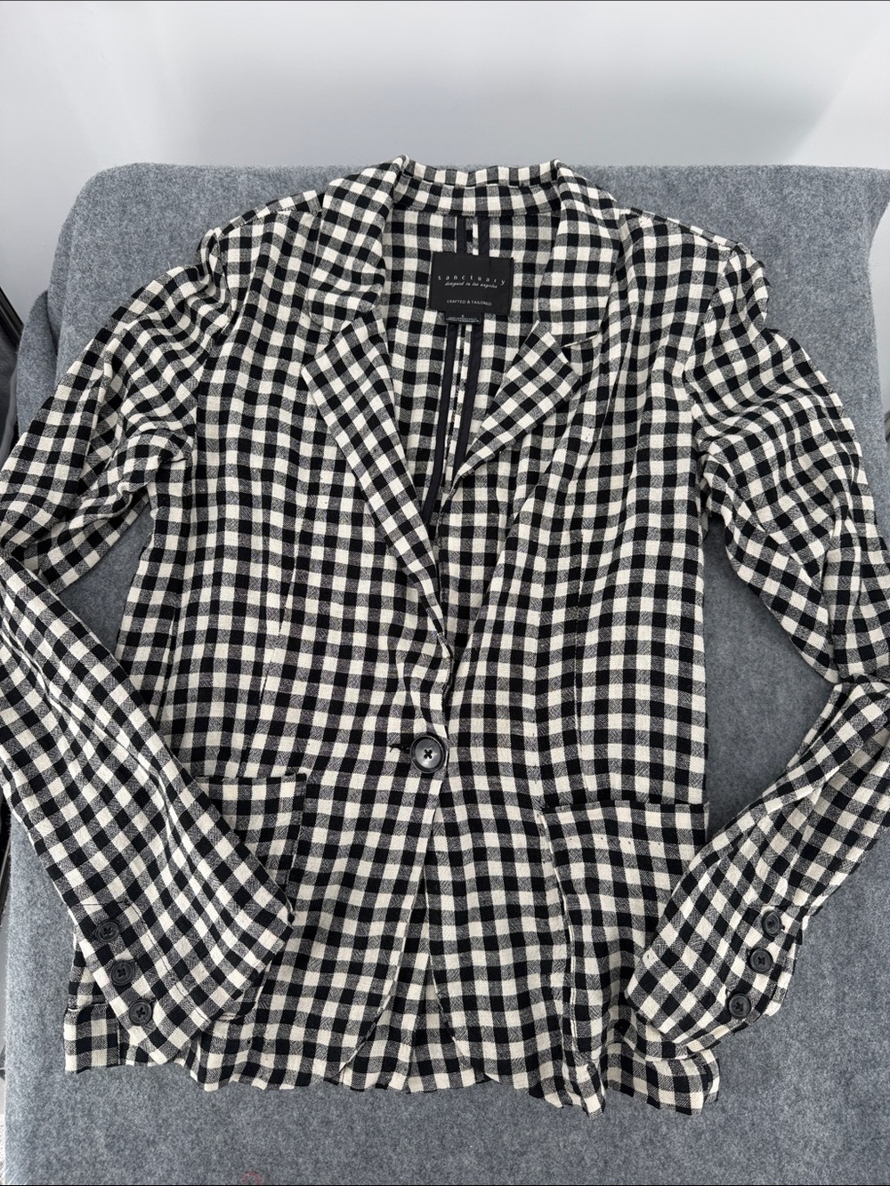 Sanctuary Black & White linnen blend Gingham Blazer jacket coat size Small NWT